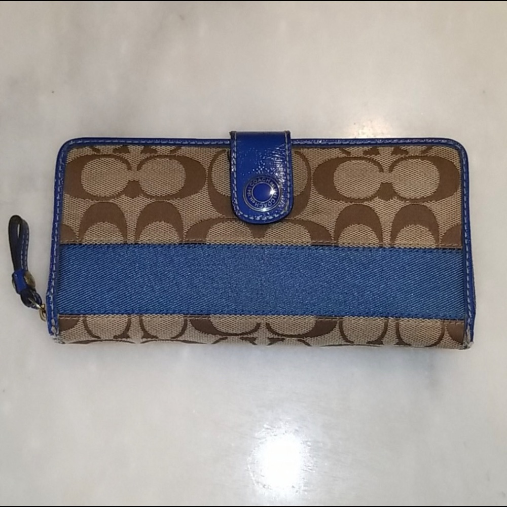 Coach Legacy Signature Stripe Zip Around Wallet